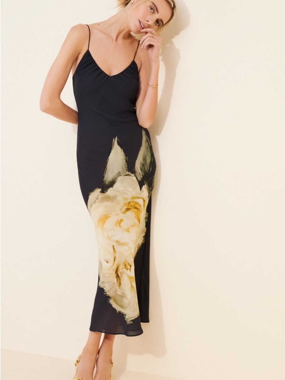 Naya Rea Odette dress 
Black Slip Dress with Floral Print